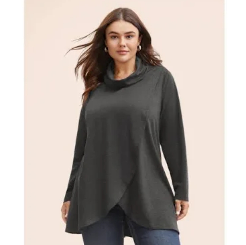 NEW Bloomchic gray wrap hem cowl neck tunic 2x